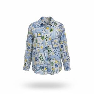 J.Crew Linen-Cotton “La Dolce Vita” Print Shirt